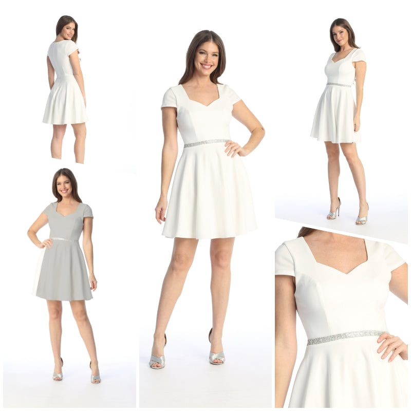 Elegant Off-White Short Sleeve Cocktail Dress