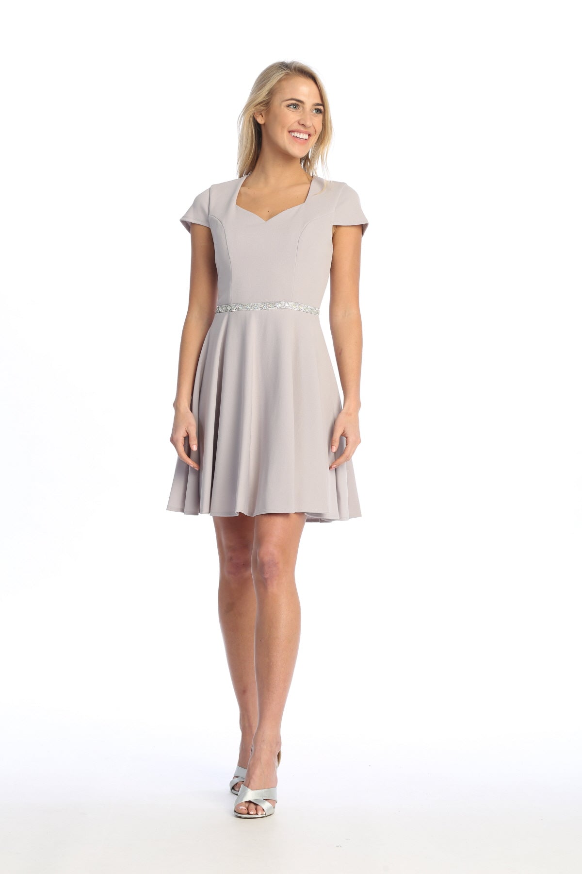 Elegant Off-White Short Sleeve Cocktail Dress